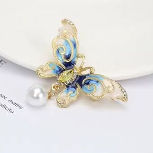 Unique vintage anthro blue and Gold Butterfly Brooch